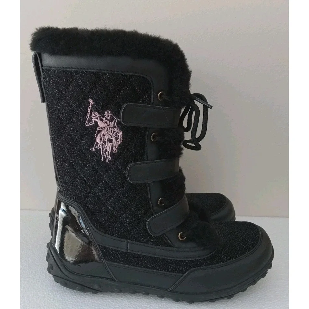 U.S. Polo Assn. Black Kids Girls Youth Winter Snow Boots Size 3Y width M